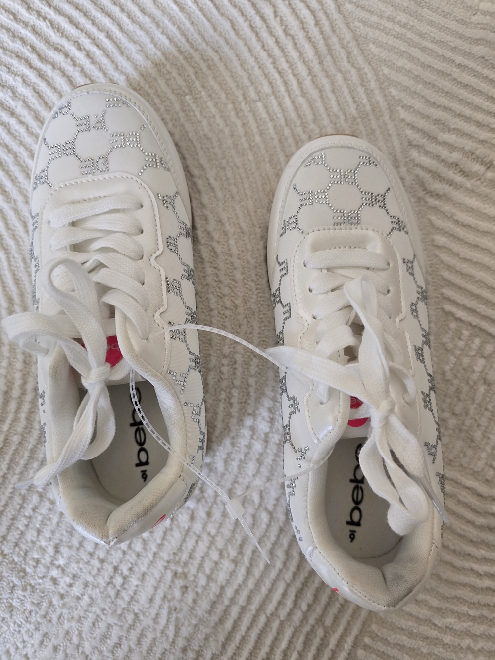BeBe White Rhinestone Accent Sneakers